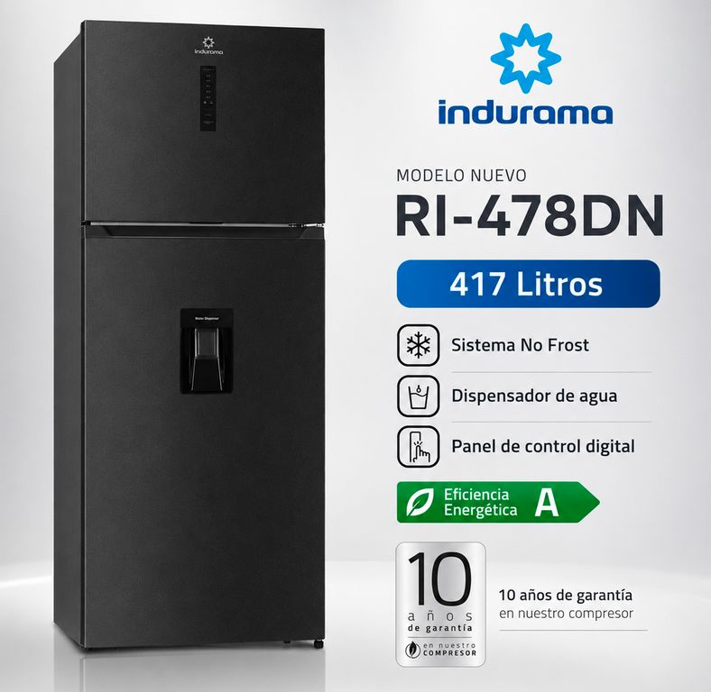 REFRIGERADORA TOP FREEZER RI-478DN 417LTS DIGITAL Y DISPENSADOR COLOR NEGRO