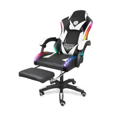 XION - Silla Gamer Con Luces RGB Titan Con Masajeador Reposapiés 135° Blanco