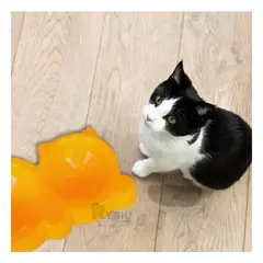 RYBIU IMPORT - Plato Doble Pet Mediano en Forma de Gato en Amarillo