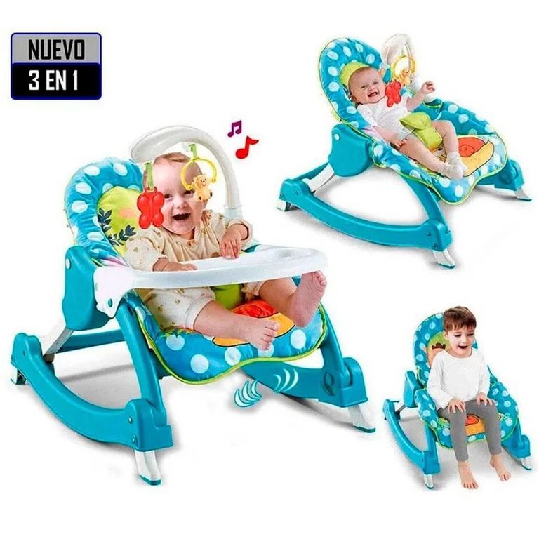 Silla de Comer Mecedora 3 en 1 Vibrador y Toys AZUL
