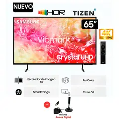 SAMSUNG - Televisor LED 65 Crystal UHD 4K 65DU7000 Tizen OS Smart TV + Antena