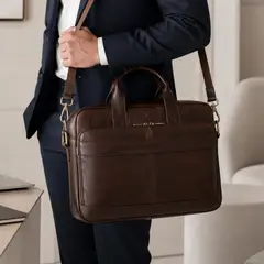 Armuz - Maletín de Cuero Vacuno -GALILEO- 8841 Para Laptop 15" y Sujetador Para Carry On