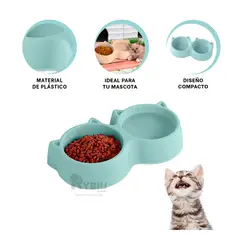 RYBIU IMPORT - Comedero para Cat Doble de Color Celeste Y+Gift Stickers