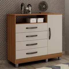 TU MESITA - Cómoda Clásica Parisina BlancoMarrón 4 cajones 1 puerta