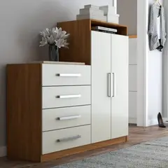 TU MESITA - Cómoda con Armario Cinamon MarrónBlanco 4 cajones 2 puerta