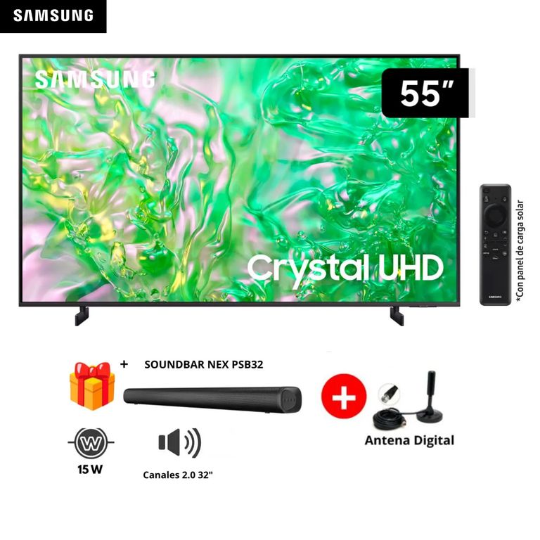 TELEVISOR 55 CRYSTAL UHD 4K TIZEN OS SMART TV 55DU8000+ SOUNDBAR NEX+ ANTENA