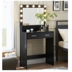 TU MESITA - Tocador Juvenil Potis color Negro LED 2 cajones