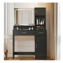 TU MESITA - Tocador Moderno Icarus color Negro 2 cajones 2 puertas espejo LED