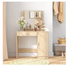 TU MESITA - Tocador Moderno Praga color Duna 1 cajón 1 puerta mas espejo