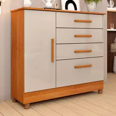 TU MESITA - Cómoda Clásica Chicago 4 cajones 1 puerta BlancoMarrón
