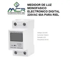 GENERICO - MEDIDOR DE LUZ MONOFASICO ELECTRONICO DIGITAL 220VAC 60A PARA RIEL