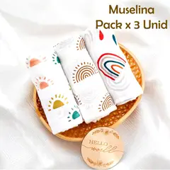 GENERICO - Manta Muselina para Bebé 100% Algodón Pack x 3 Unidades