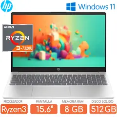HP - Laptop Ryzen 3-7320U SSD 512gb RAM 8gb Pant 15.6 FHD Windows tapa rosado