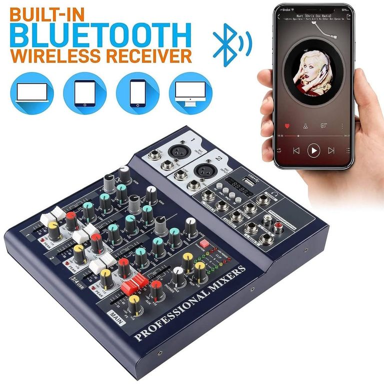 Mezclador de audio portatil con bluetooth USB DJ karaoke 48V 4 canales