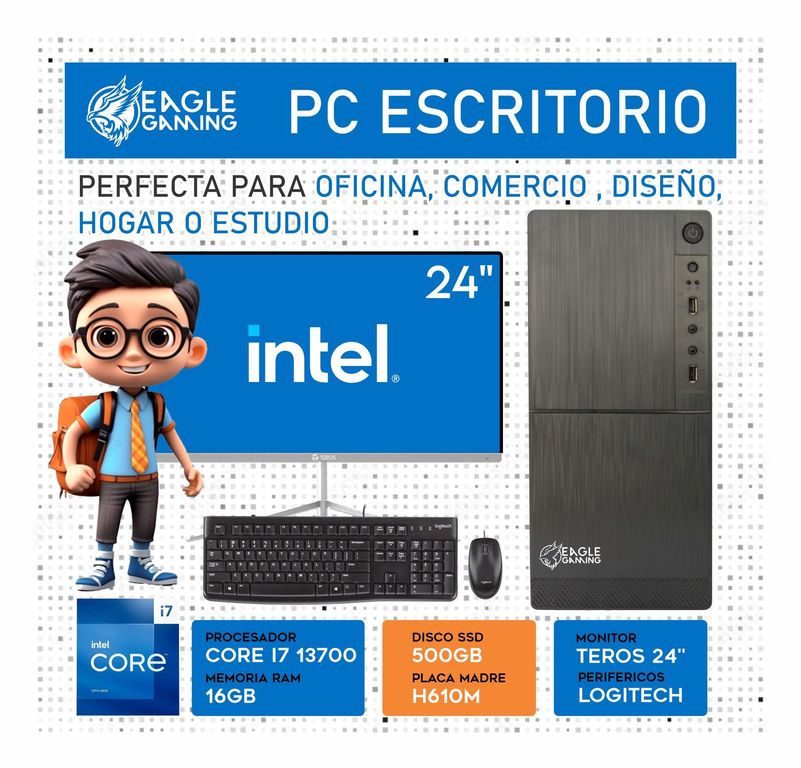 Computadora PC Core i7 13700 RAM 16GB SSD 500GB Monitor 24 FHD webcam