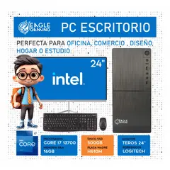 INTEL - Computadora PC Core i7 13700 RAM 16GB SSD 500GB Monitor 24 FHD webcam