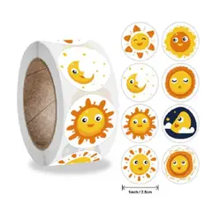 GENERICO - 100 stickers en rollo sol y luna