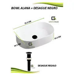 GREEN HOUSE - LAVAMANOS BOWL ALANA - ENLOZADO BLANCO + DESAGUE NEGRO