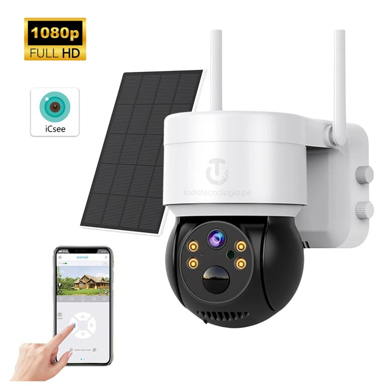Cámara De Seguridad IP con Panel Solar PTZ Exterior Vision Noctura Inflarrojo