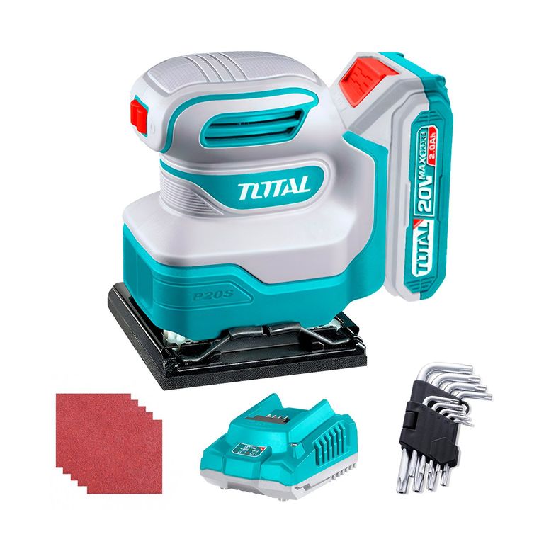 LIJADORA ORBITAL 20V INALÁMBRICA MADERA +9PZAS LLAVES TIPO L