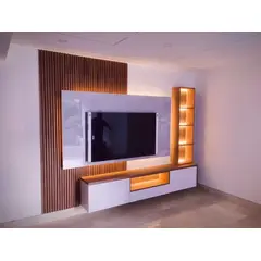 AMUEBLE - Centro de Entretenimiento, panel de TV BORDAC platino, WALLPANEL