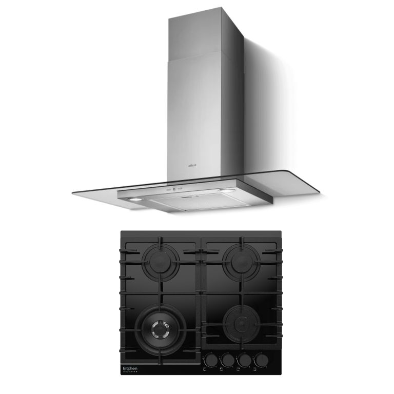 COMBO COCINA EMPOTRABLE 60CMS - CRISTAL NEGRO + CAMPANA DECORATIVA TRIBE