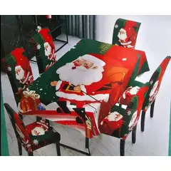GENERICO - Mantel Navideño + 06 Forros Funda De Silla Decoración Navidad