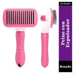 MARCA - Peine con Expulsador de Pelo Perro y Gato 18.5x10cm Rosado