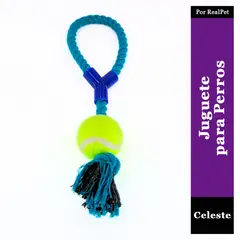 MARCA - Cuerda con Pelota Tennis para Perro Celeste