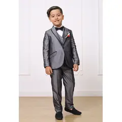 GENERICO - TRAJE DE 3 PIEZAS PARA NIÑO SOFISTICADO PLOMO OSCURO SATINADO CON VERSAGE