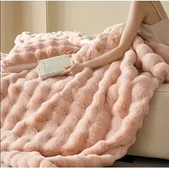 GENERICO - Manta Bruselas tipo piel de conejo suave Multiusos para Cama Sofá rosado