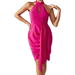 GENERICO - Vestido de fiesta fucsia de cintura ajustada