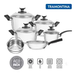 TRAMONTINA - Juego de Ollas Acero Inoxidable 10 piezas