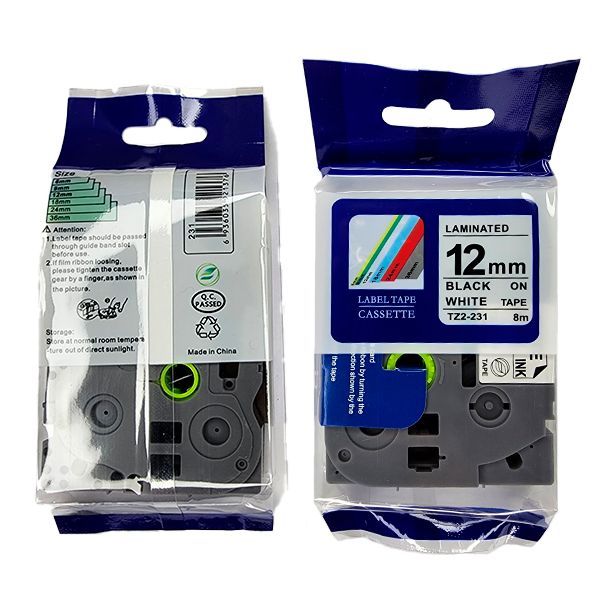 CINTA COMPATIBLE BROTHER TZ2-231 12MM NEGRO SOBRE BLANCO