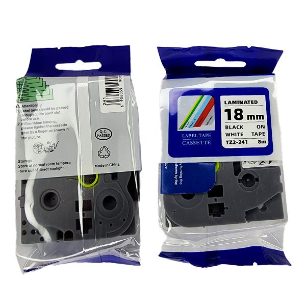 CINTA COMPATIBLE BROTHER TZ2-241 18MM NEGRO SOBRE BLANCO