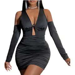 GENERICO - Vestido negro escotado con hombros descubiertos