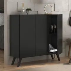 TU MESITA - Zapatera Moderna Nina Negro 3 Puertas