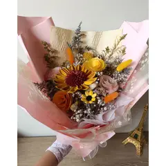 GENERICO - Ramo Bouquet Flores Amarillas ¨Girasol y Perlas¨