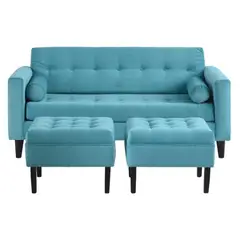 HOGAR & SPACIOS - HYS SALA 2 2 PUFF MAZE CELESTE AGUA