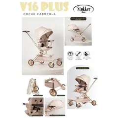 STOKKER BABY - Coche Carriola V16 Plus Plegado Maleta-Beige