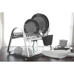 TRAMONTINA - Escurridor de acero inoxidable con porta cubiertos Negro