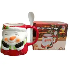 GENERICO - Taza Navideña con cuchara diseño Muñeco Nieve