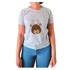 GENERICO - Polo Mujer Manga Corta Reno de Navidad - Nathalie Love It - Gris