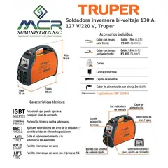 TRUPER - Maquina Soldadora inversora bivoltaje 130 A 127 V/220 V