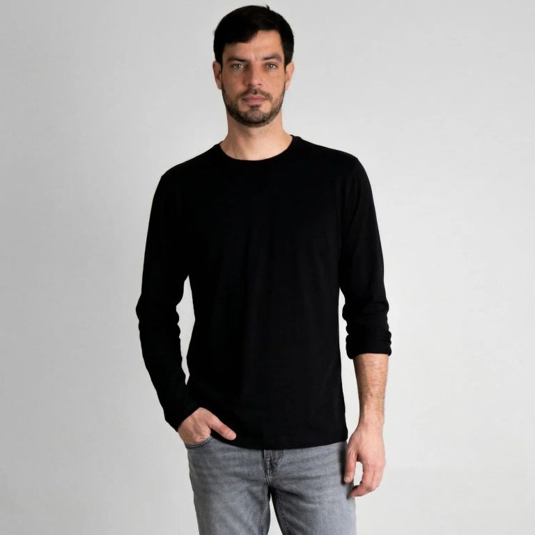 Polo Manga Larga Hombre Negro 100% Algodón Pima