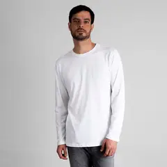 DROP THE LABEL - Polo Blanco Manga Larga para Hombre Cuello Redondo Algodón Pima