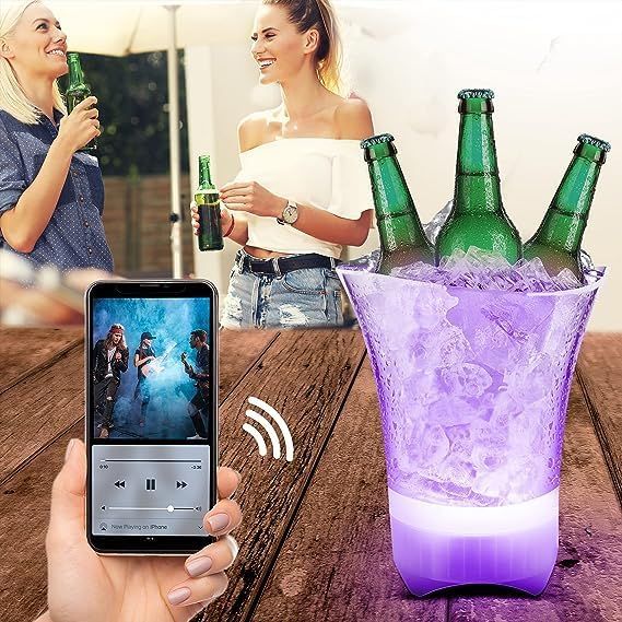 CUBETA PARLANTE HIELERA BLUETOOTH CON LUCES LED RECARGABLE