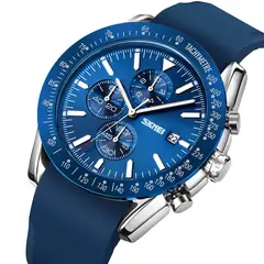 SKMEI - Reloj 9253 AZUL BORDES PLATEADOS CORREA Silicona
