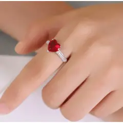 LA TIENDA 88 JOYAS Y ACCESORIOS - La Tienda 88 - Anillo De Compromiso Mujer Corazón Bañado Oro 18k- Rojo