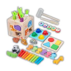 GENERICO - Cubo Educativo De Madera Montessori 8En1 Con Pelotas